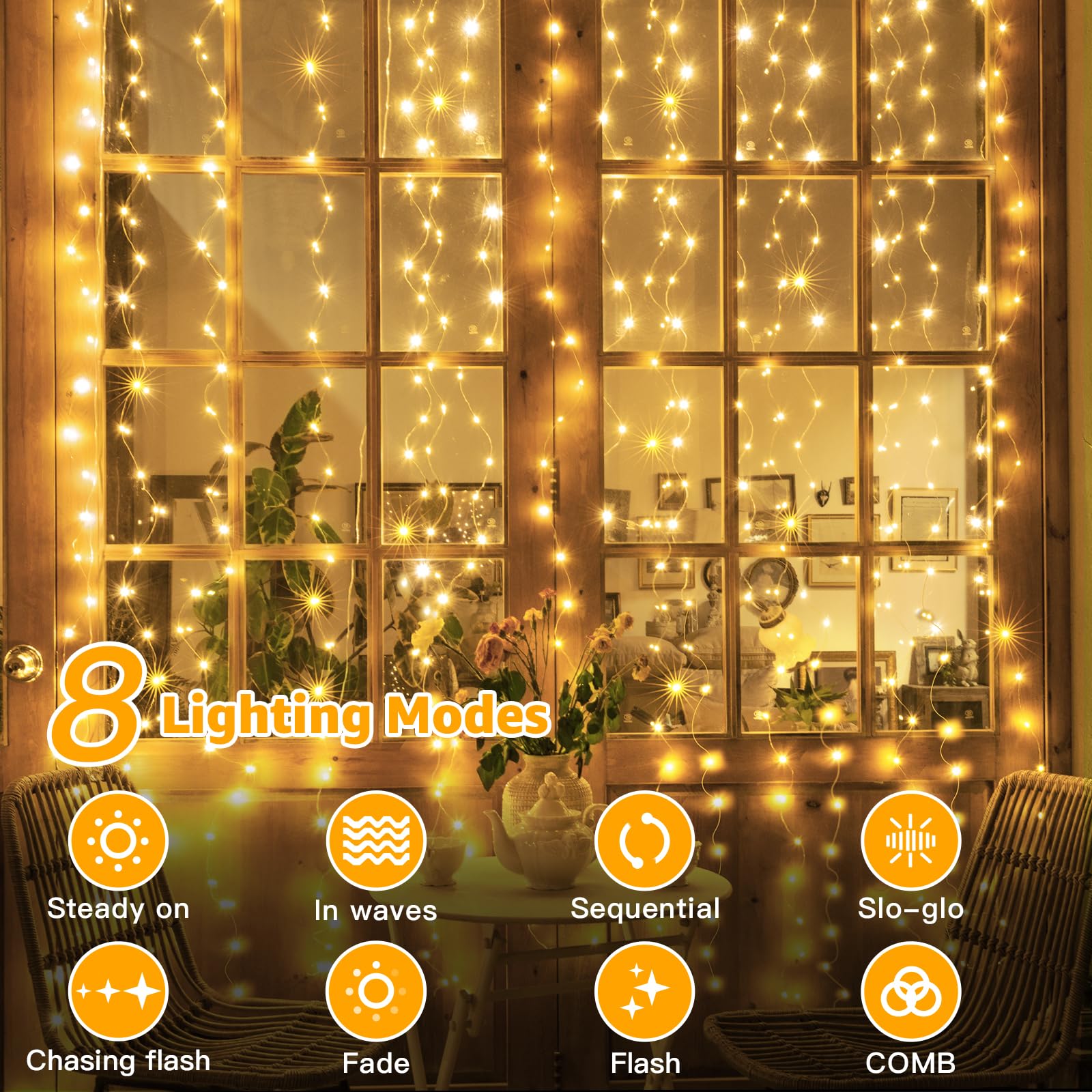 10FT/20FT Christmas Curtain Fairy Lights with Remote Control