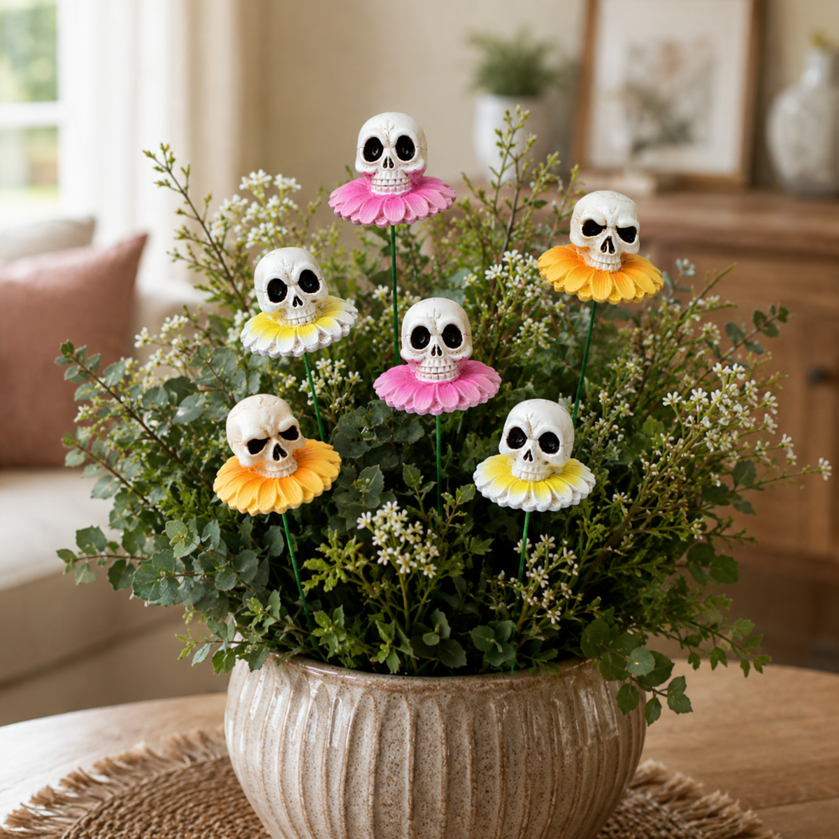 3pcs/Lot Gothic Dark Skull And Flower Figurine