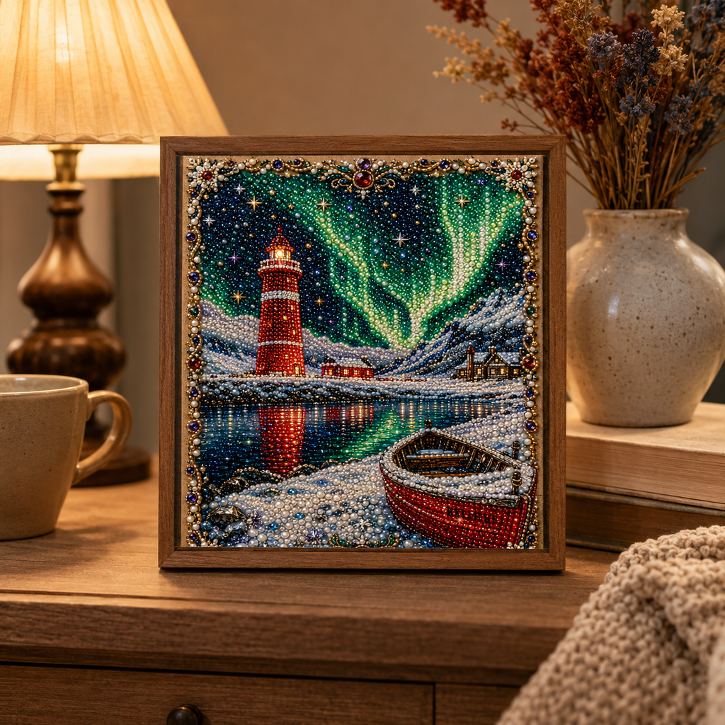 ✨ Aurora Lighthouse DIY Pearl Painting –  Sparkling Winter Landscape Decor