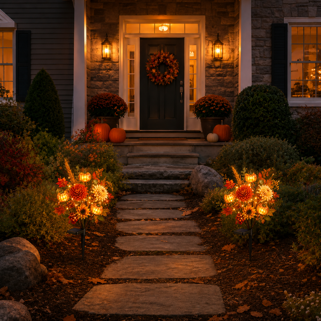 🌻 Solar Pumpkin Garden Stake Lights – Fall Artificial Flower Outdoor Decor