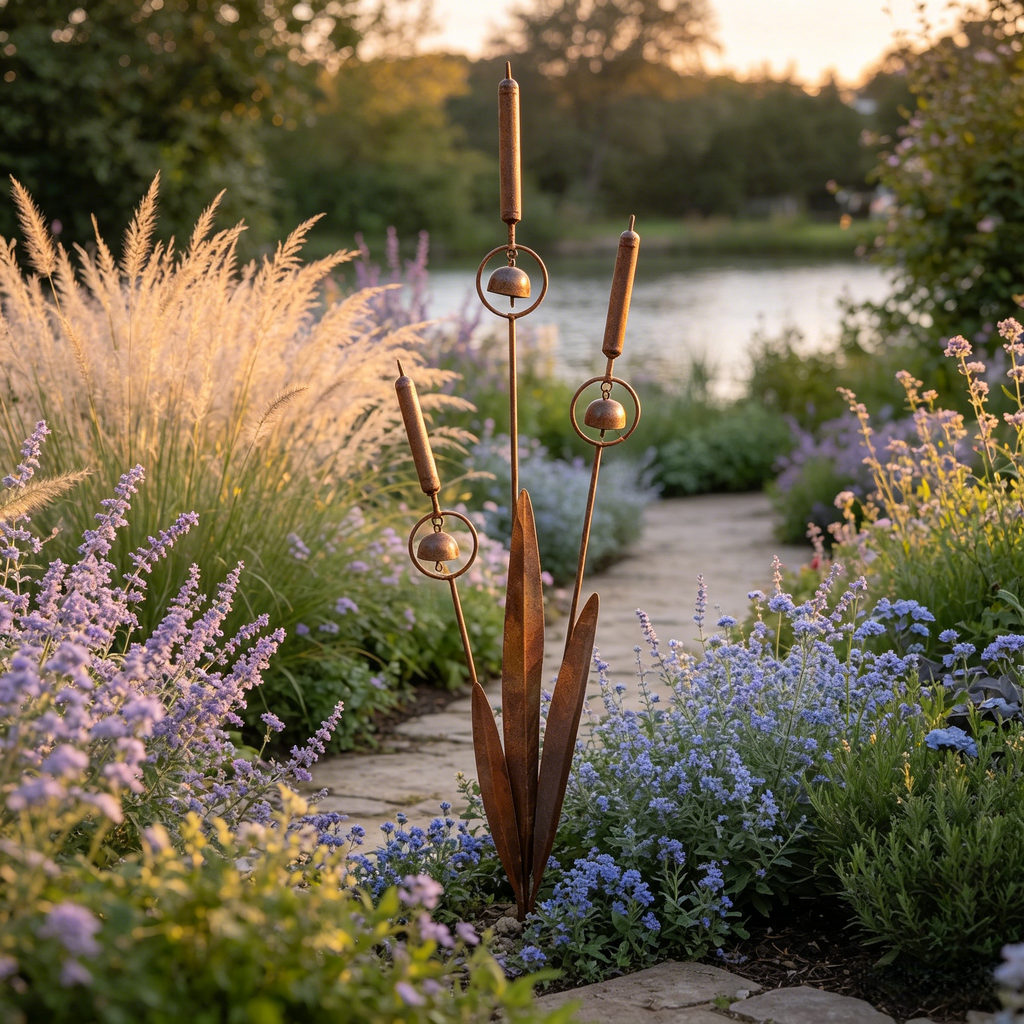 Triple Cattail Garden Stake