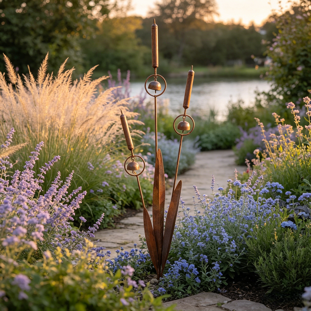 Triple Cattail Garden Stake