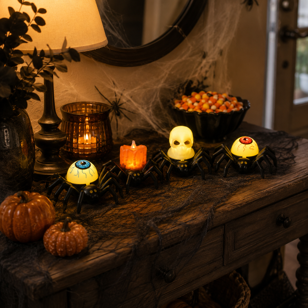 4-Pack Light-Up Spider Halloween Bracelets & Table Decor Set