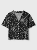 Minimal Spider Web Line Art Halloween Crochet Button Down Cardigan