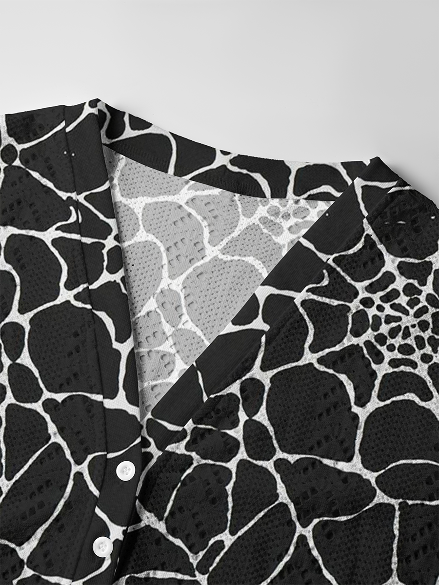 Minimal Spider Web Line Art Halloween Crochet Button Down Cardigan
