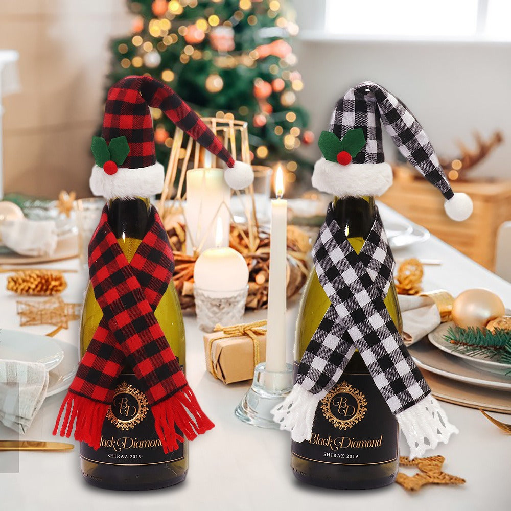 Red Wine Bottle Stopper Kitchen Christmas Decor Set
