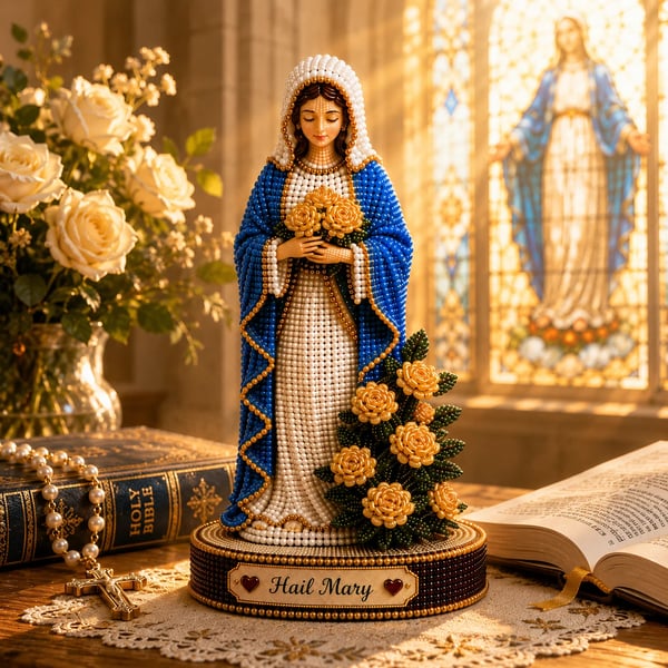 ✝️Vintage Blessed Virgin Mary 3D Beaded DIY Kit💕