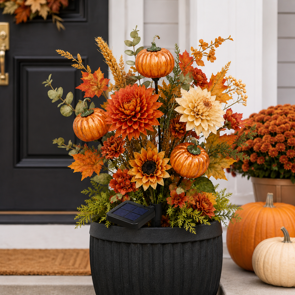 🌻 Solar Pumpkin Garden Stake Lights – Fall Artificial Flower Outdoor Decor