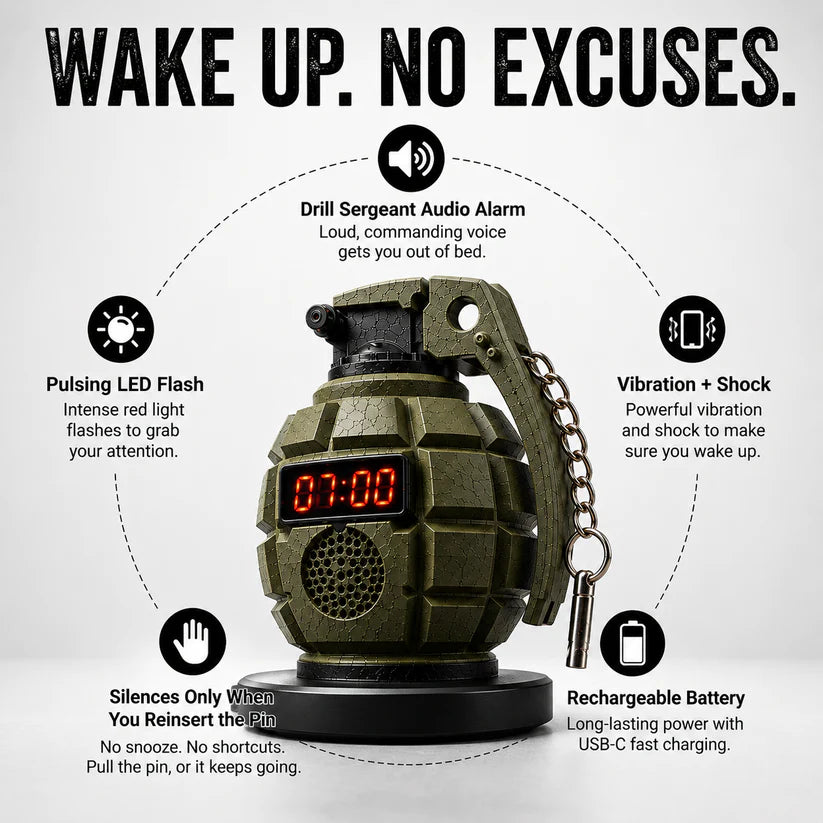 💣Military Grenade Drill Sergeant Alarm Clock