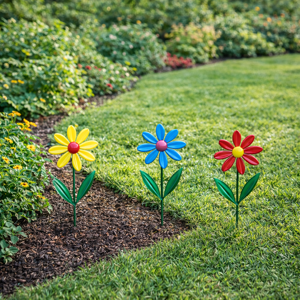 Set of 4 Metal Flower Garden Stakes