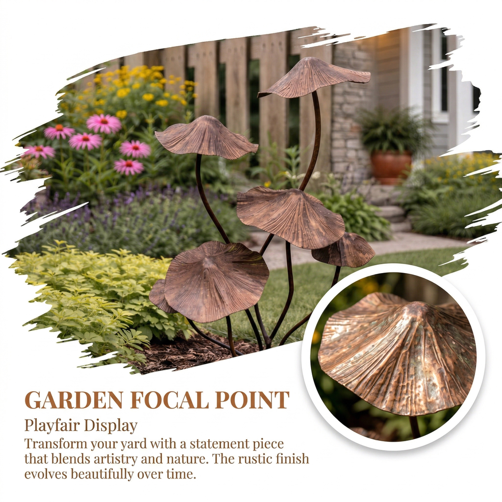 Rustic Iron Mushroom Garden Stake Décor for Yard, Porch & Planters