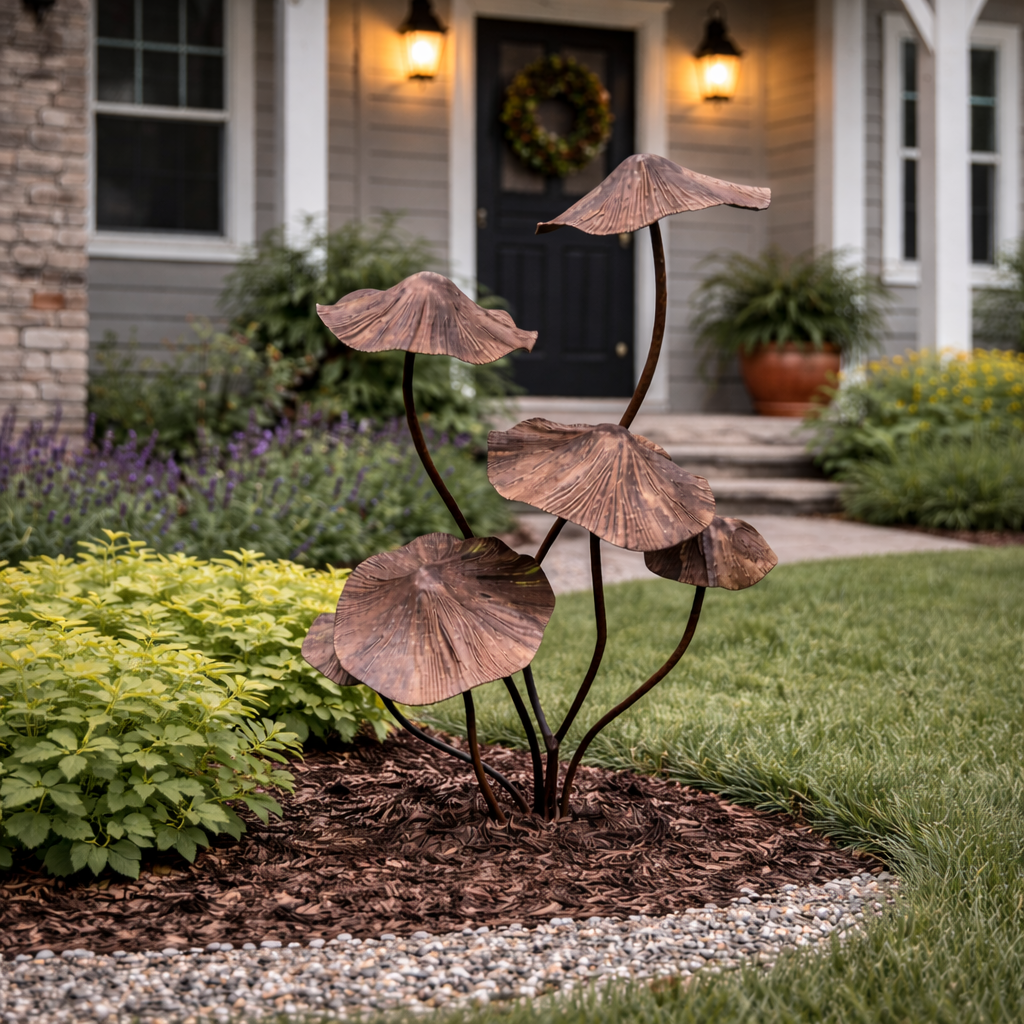 Rustic Iron Mushroom Garden Stake Décor for Yard, Porch & Planters