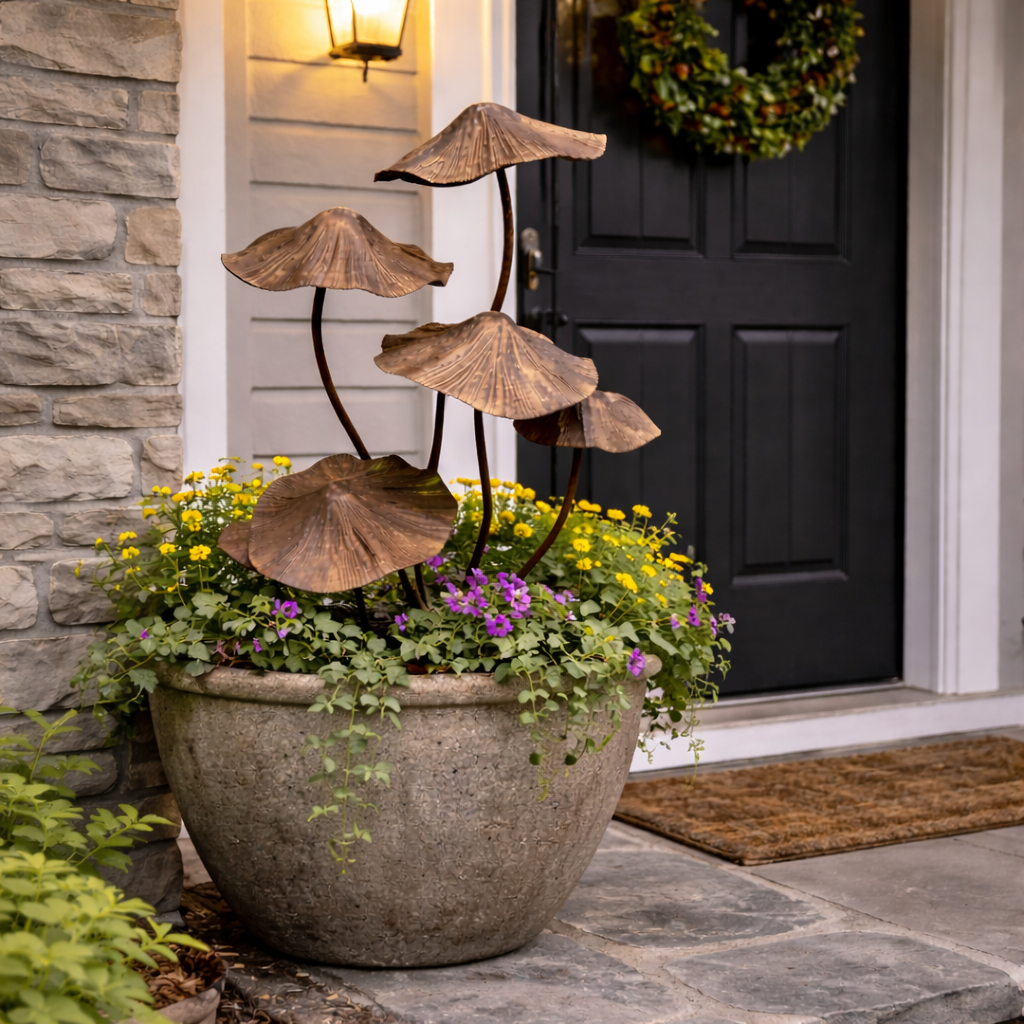 Rustic Iron Mushroom Garden Stake Décor for Yard, Porch & Planters
