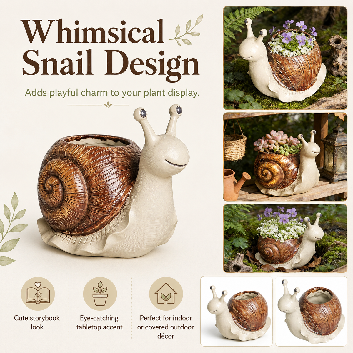 Whimsical Snail-Shaped Resin Flower Pot