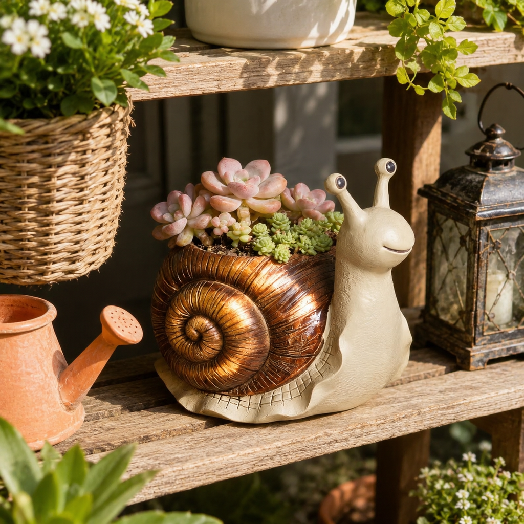 Whimsical Snail-Shaped Resin Flower Pot