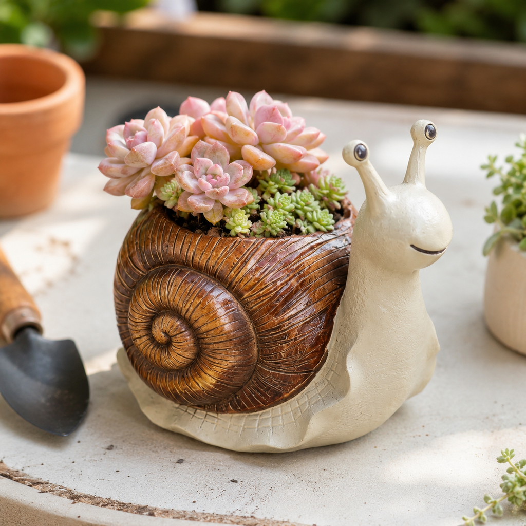 Whimsical Snail-Shaped Resin Flower Pot