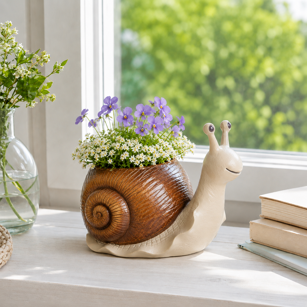Whimsical Snail-Shaped Resin Flower Pot