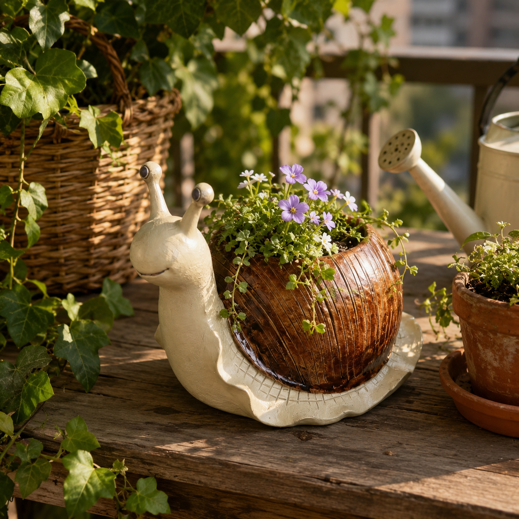 Whimsical Snail-Shaped Resin Flower Pot