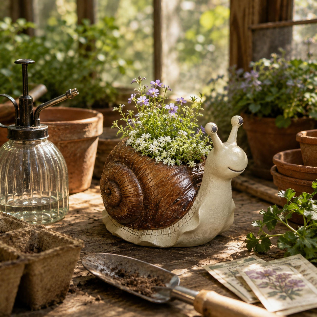 Whimsical Snail-Shaped Resin Flower Pot