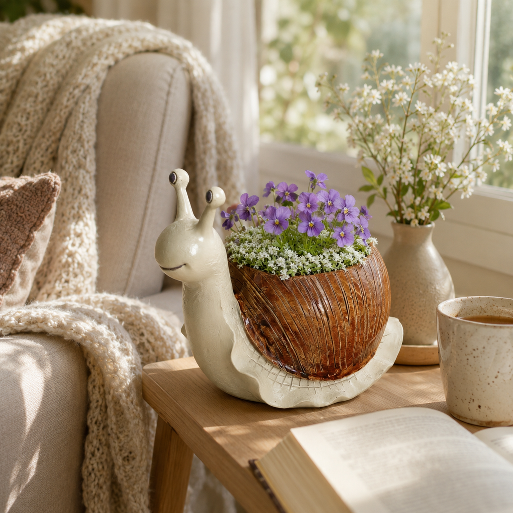 Whimsical Snail-Shaped Resin Flower Pot