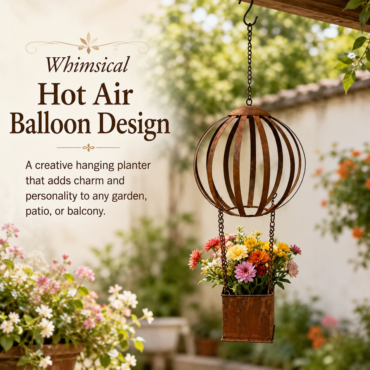 Vintage Hot Air Balloon Hanging Planter