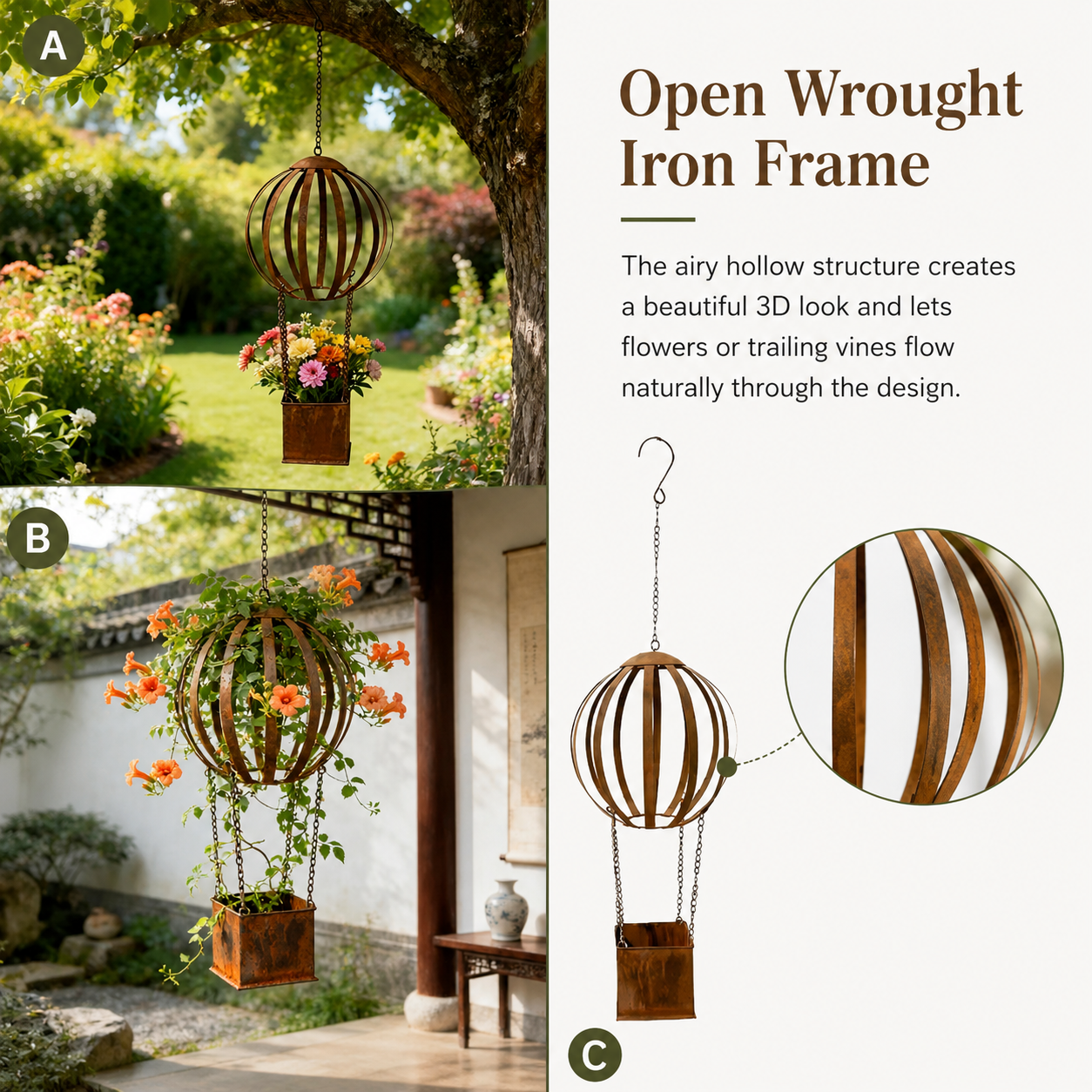 Vintage Hot Air Balloon Hanging Planter