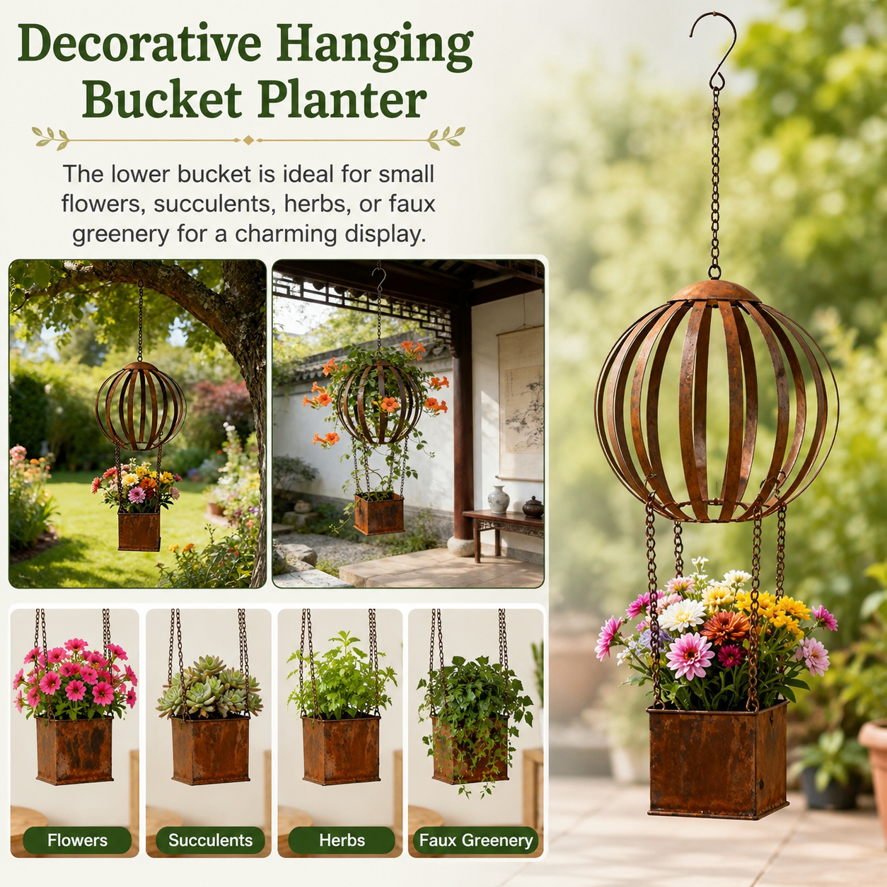 Vintage Hot Air Balloon Hanging Planter