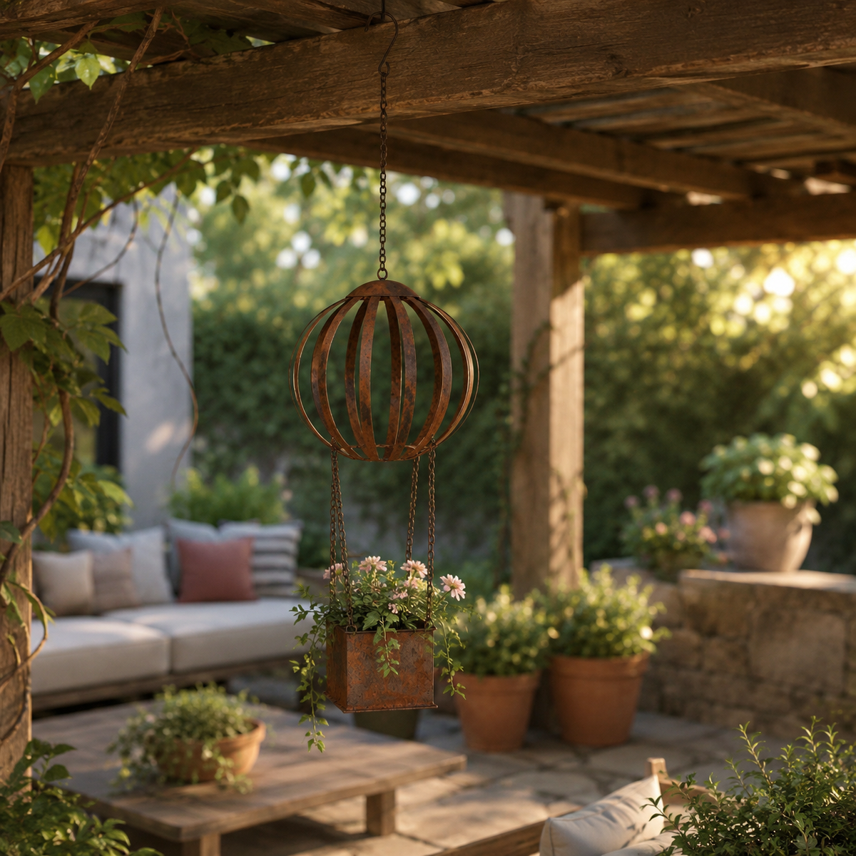 Vintage Hot Air Balloon Hanging Planter