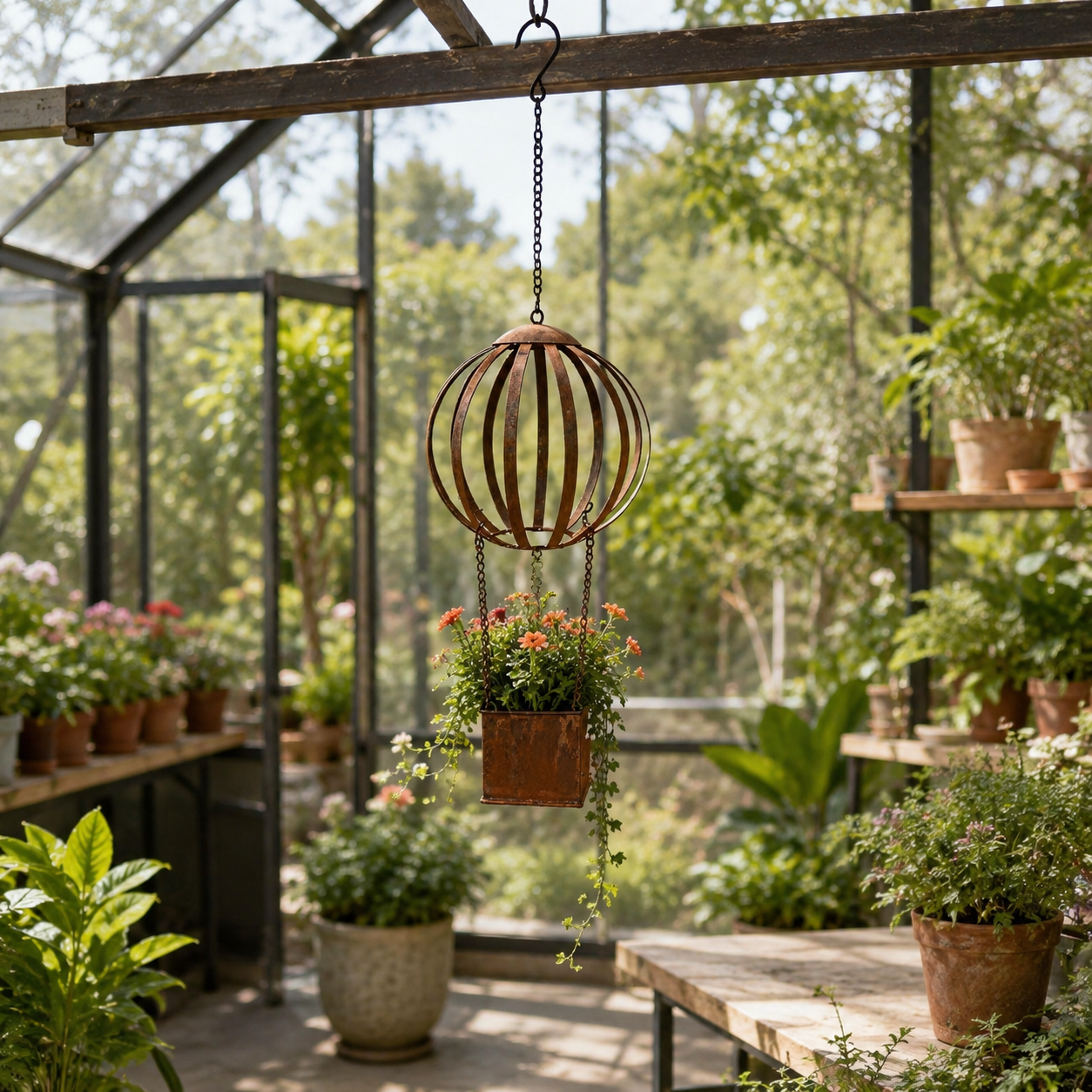 Vintage Hot Air Balloon Hanging Planter