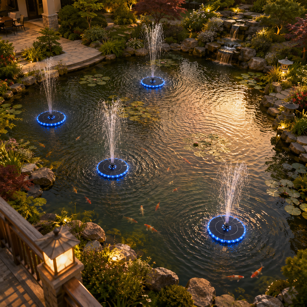 Solar-Powered Floating Fountain Light for Luxury Outdoor Water Features