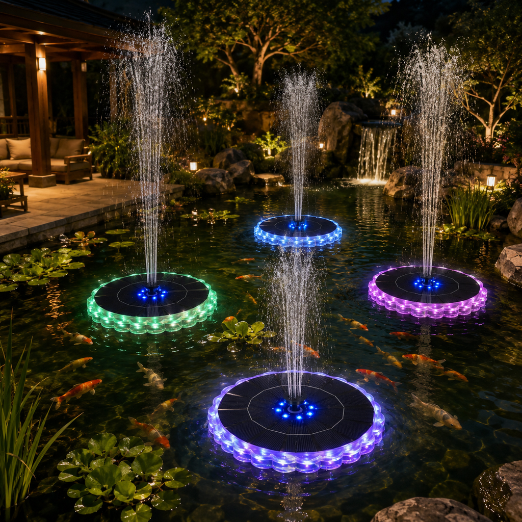 Solar-Powered Floating Fountain Light for Luxury Outdoor Water Features