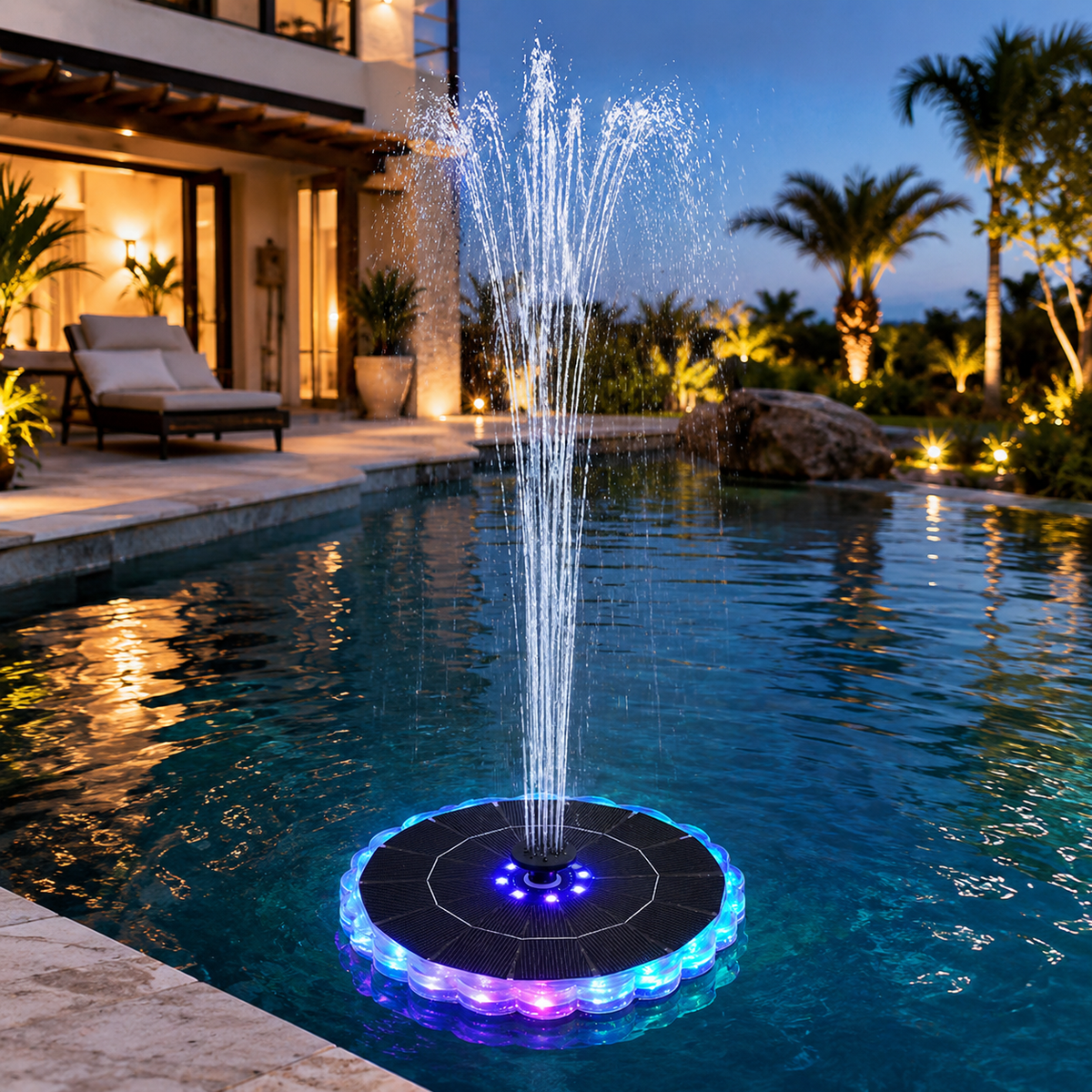 Solar-Powered Floating Fountain Light for Luxury Outdoor Water Features