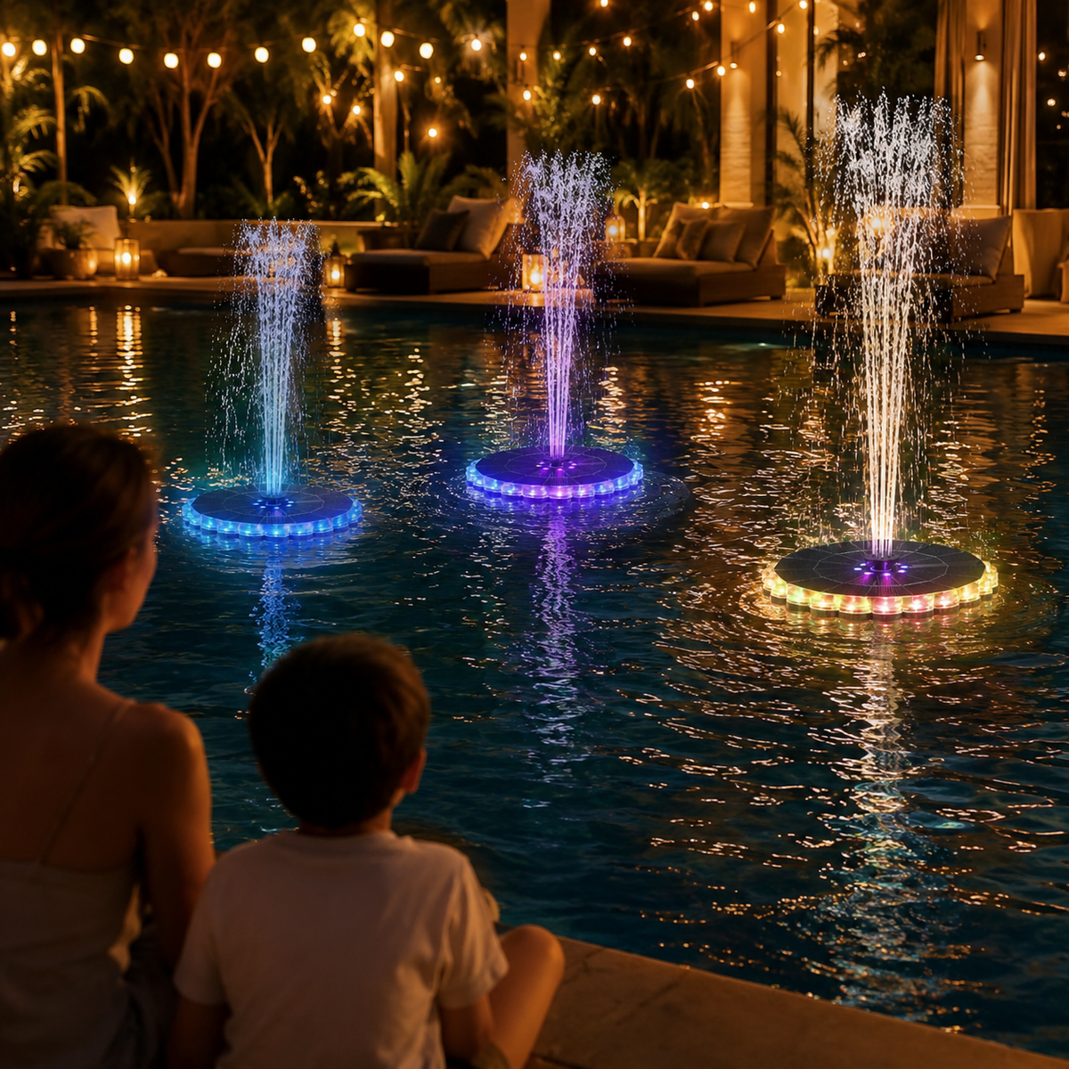 Solar-Powered Floating Fountain Light for Luxury Outdoor Water Features