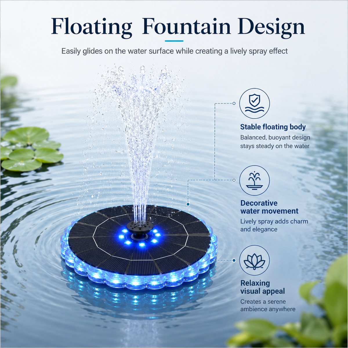 Solar-Powered Floating Fountain Light for Luxury Outdoor Water Features