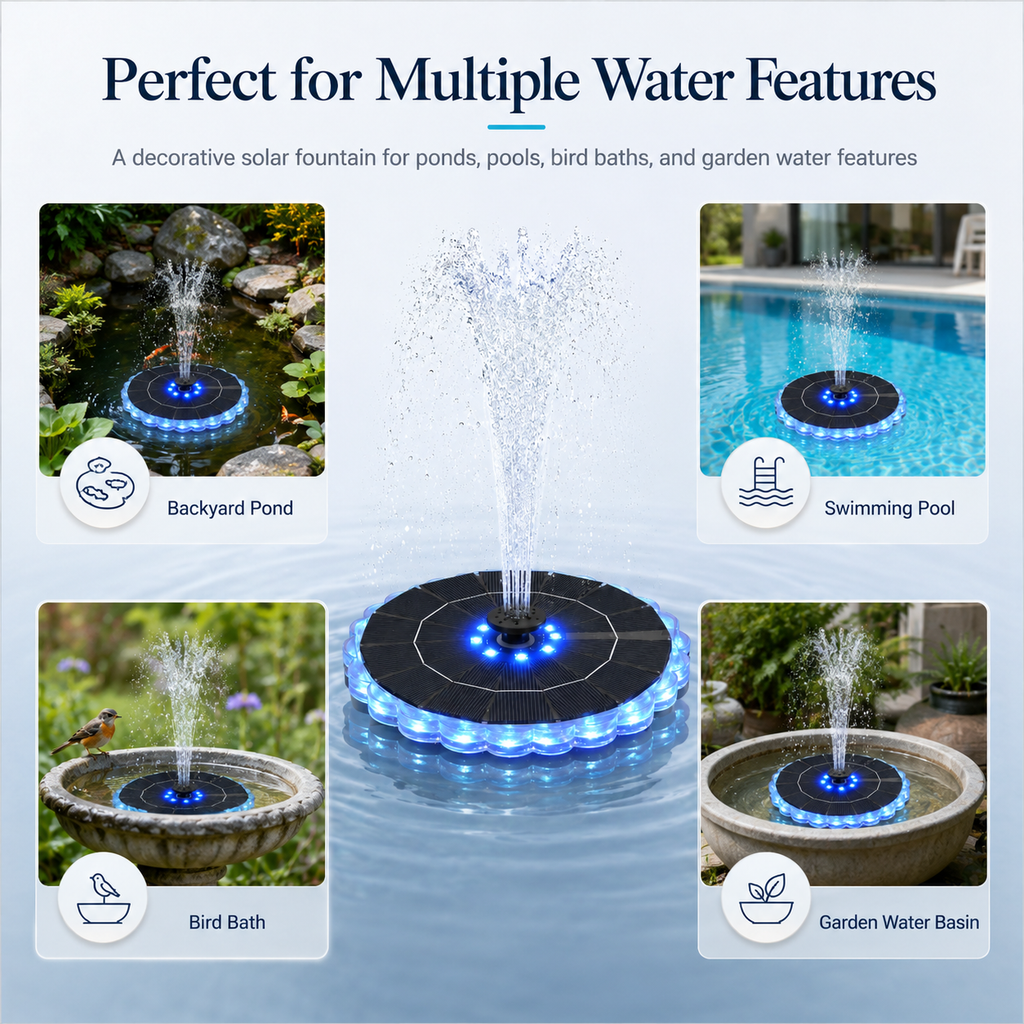 Solar-Powered Floating Fountain Light for Luxury Outdoor Water Features