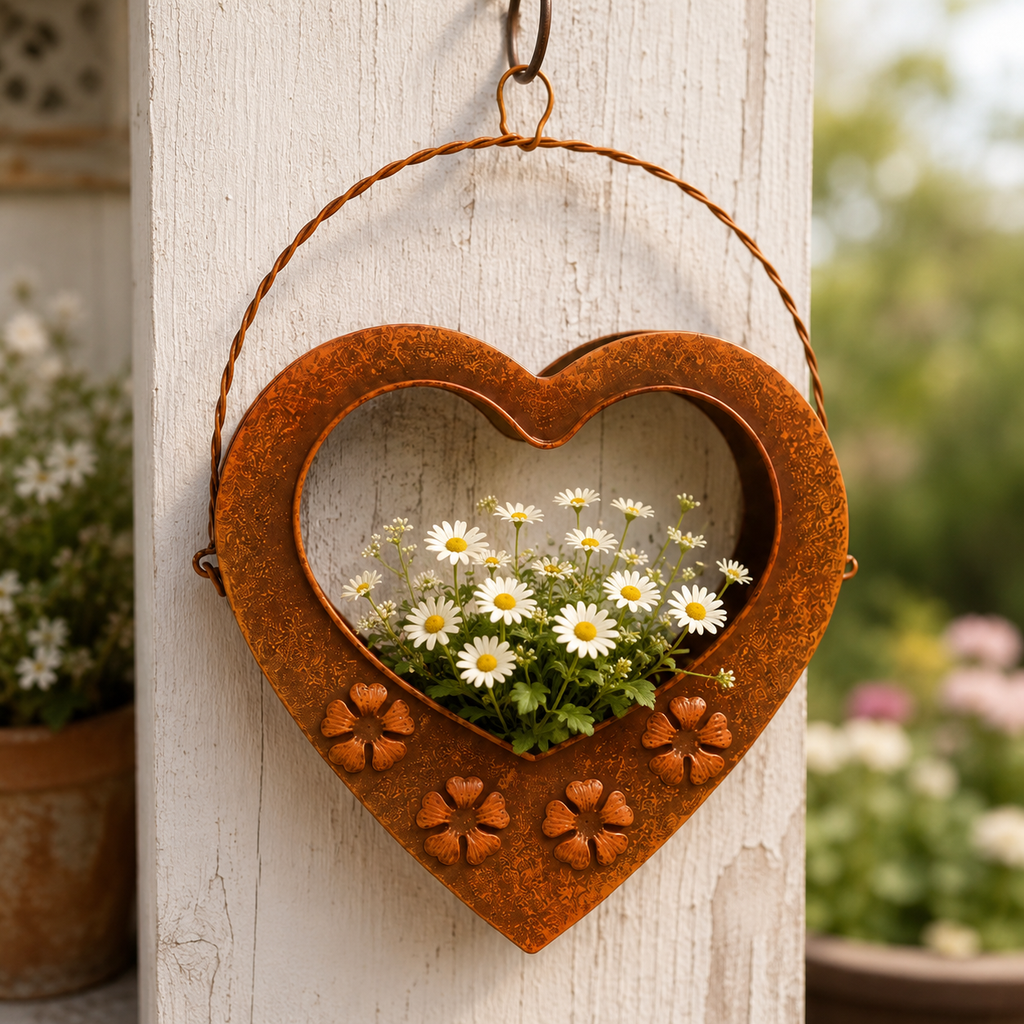 Rustic Heart Metal Hanging Planter