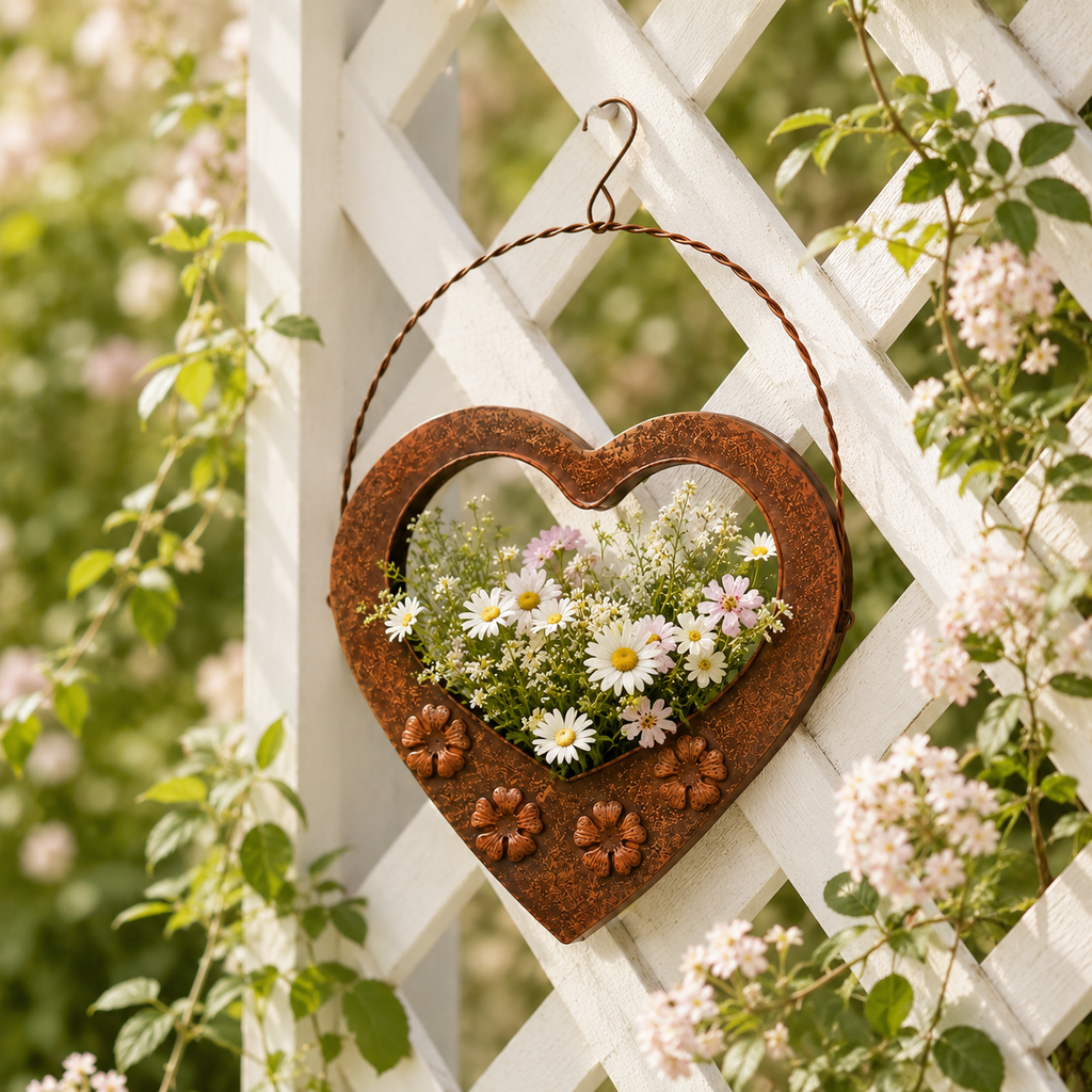 Rustic Heart Metal Hanging Planter