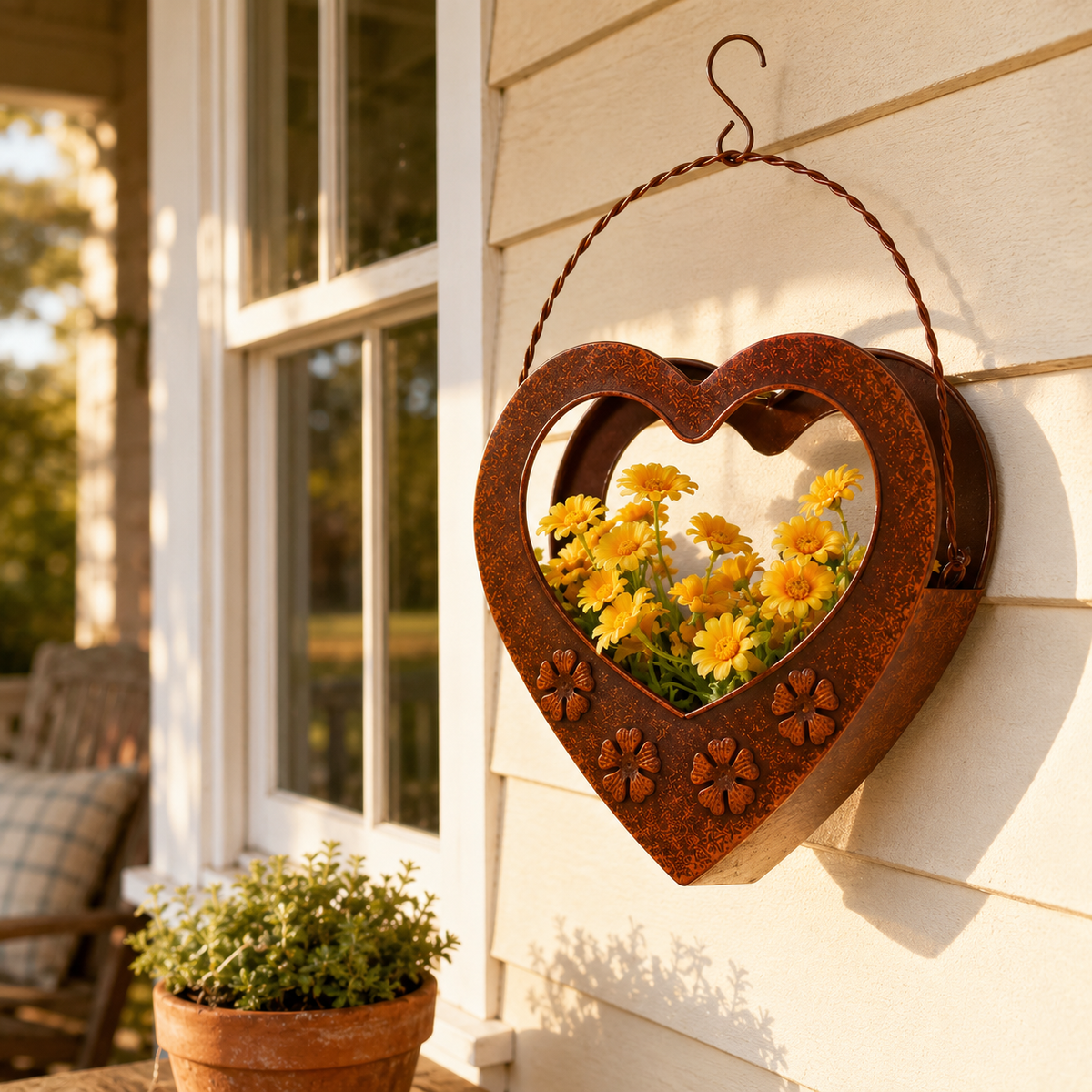 Rustic Heart Metal Hanging Planter
