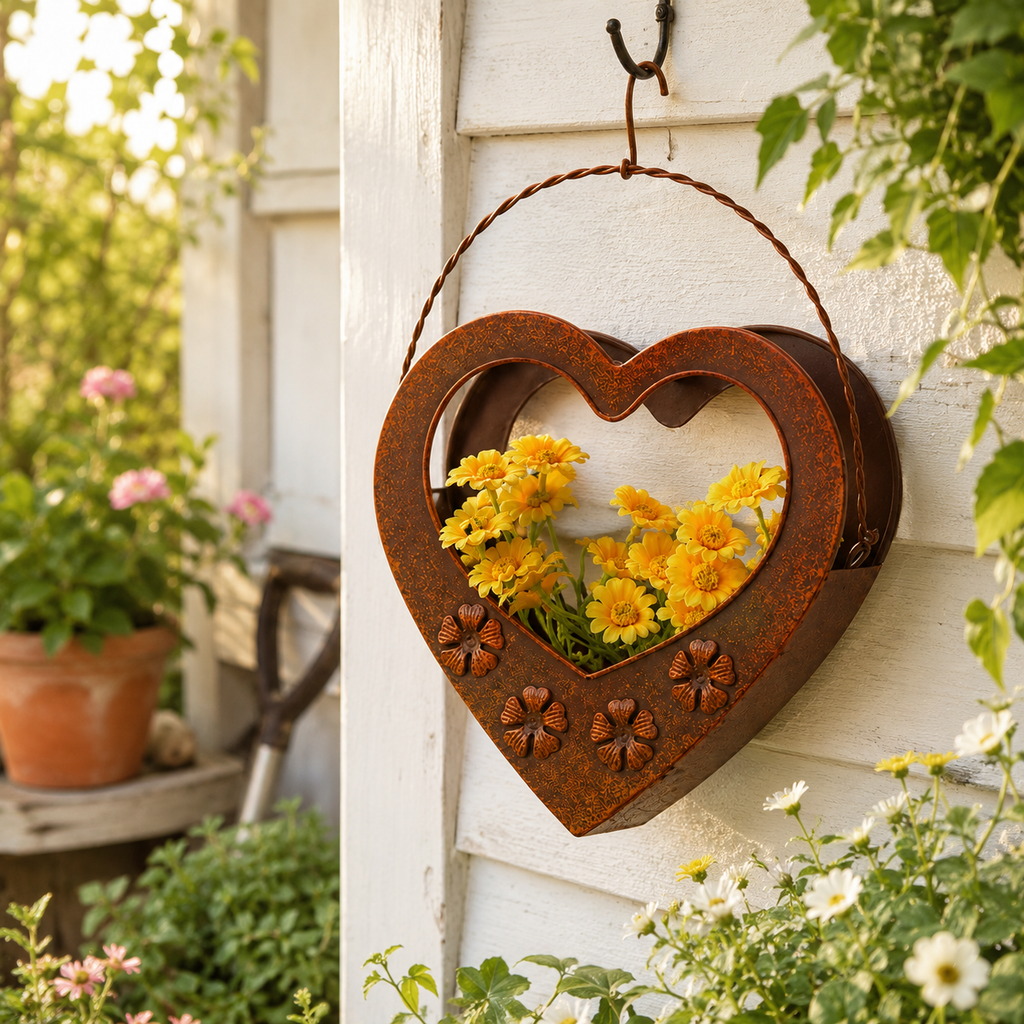 Rustic Heart Metal Hanging Planter