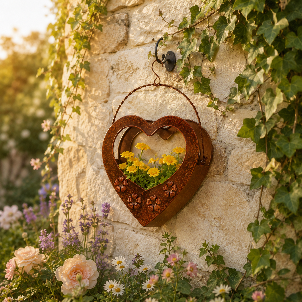 Rustic Heart Metal Hanging Planter