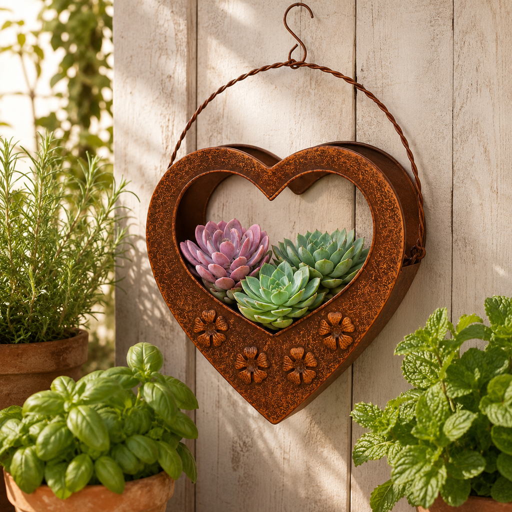 Rustic Heart Metal Hanging Planter