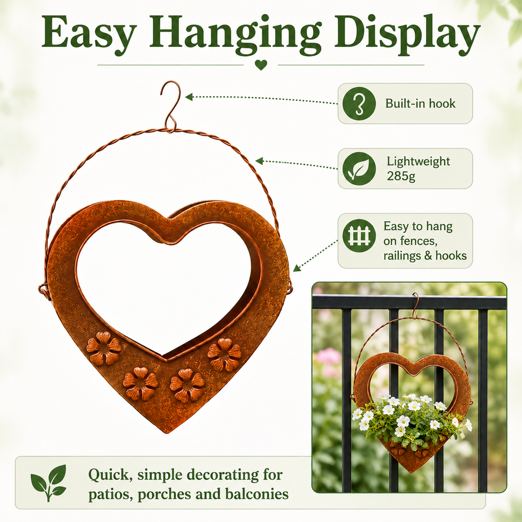Rustic Heart Metal Hanging Planter