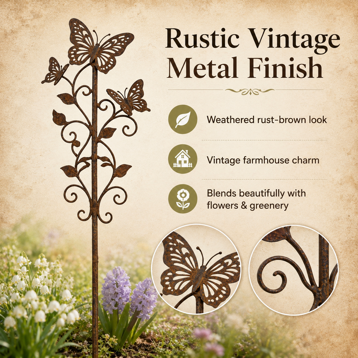 Rustic Butterfly Garden Stake