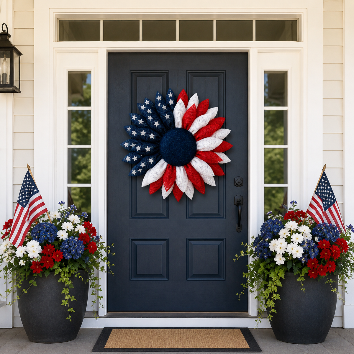 Lighted Patriotic Sunflower Wreath with Remote