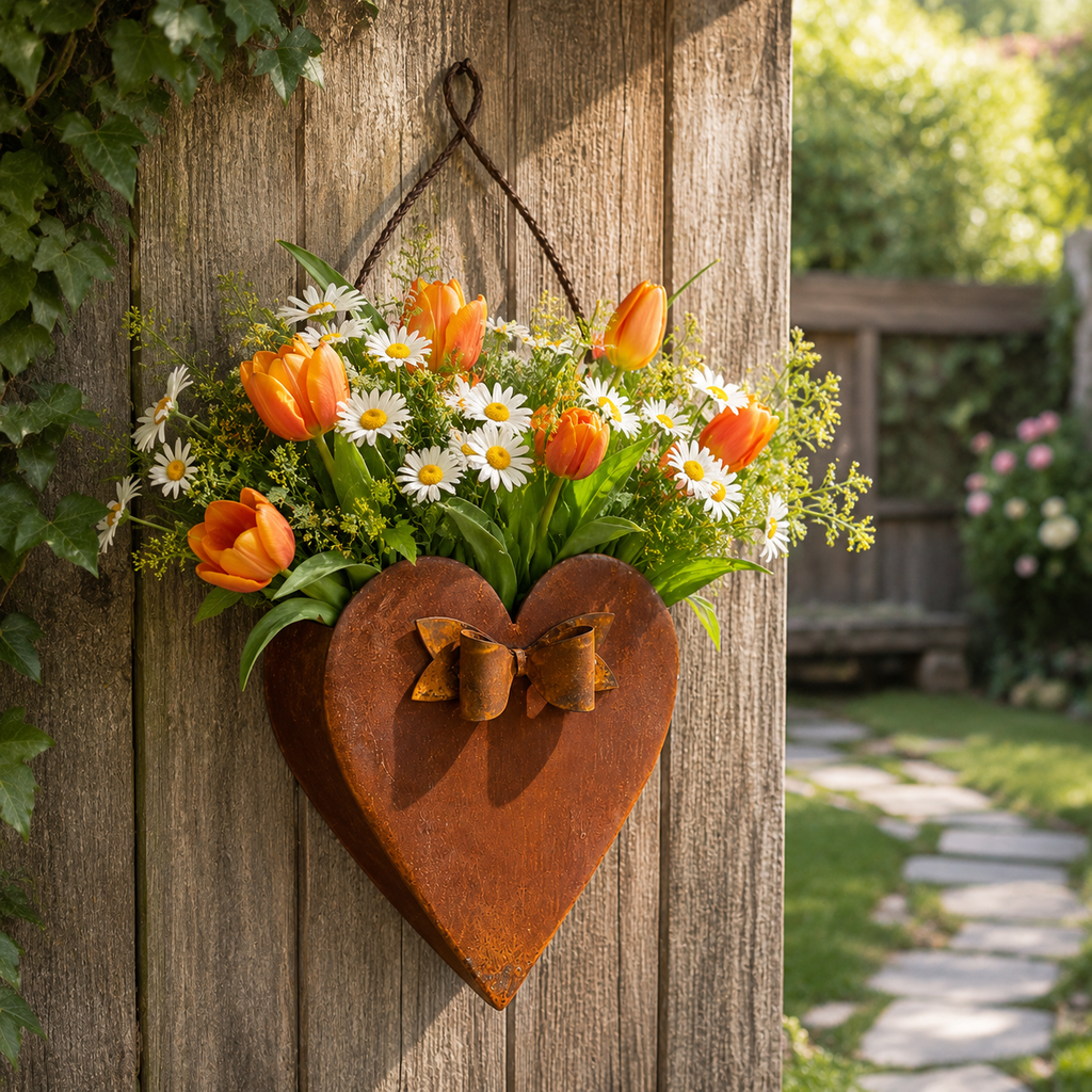 Rustic Heart Metal Wall Planter