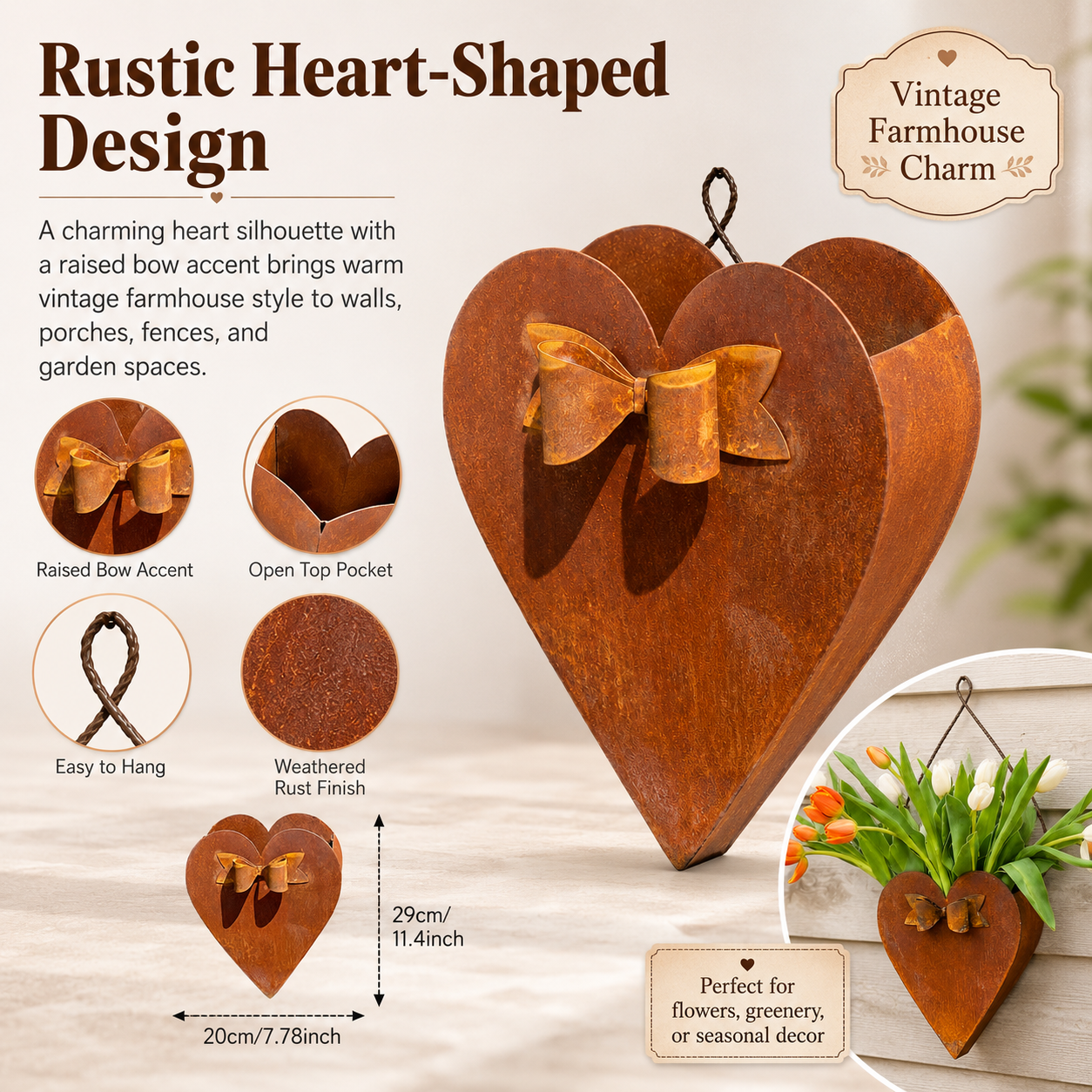Rustic Heart Metal Wall Planter