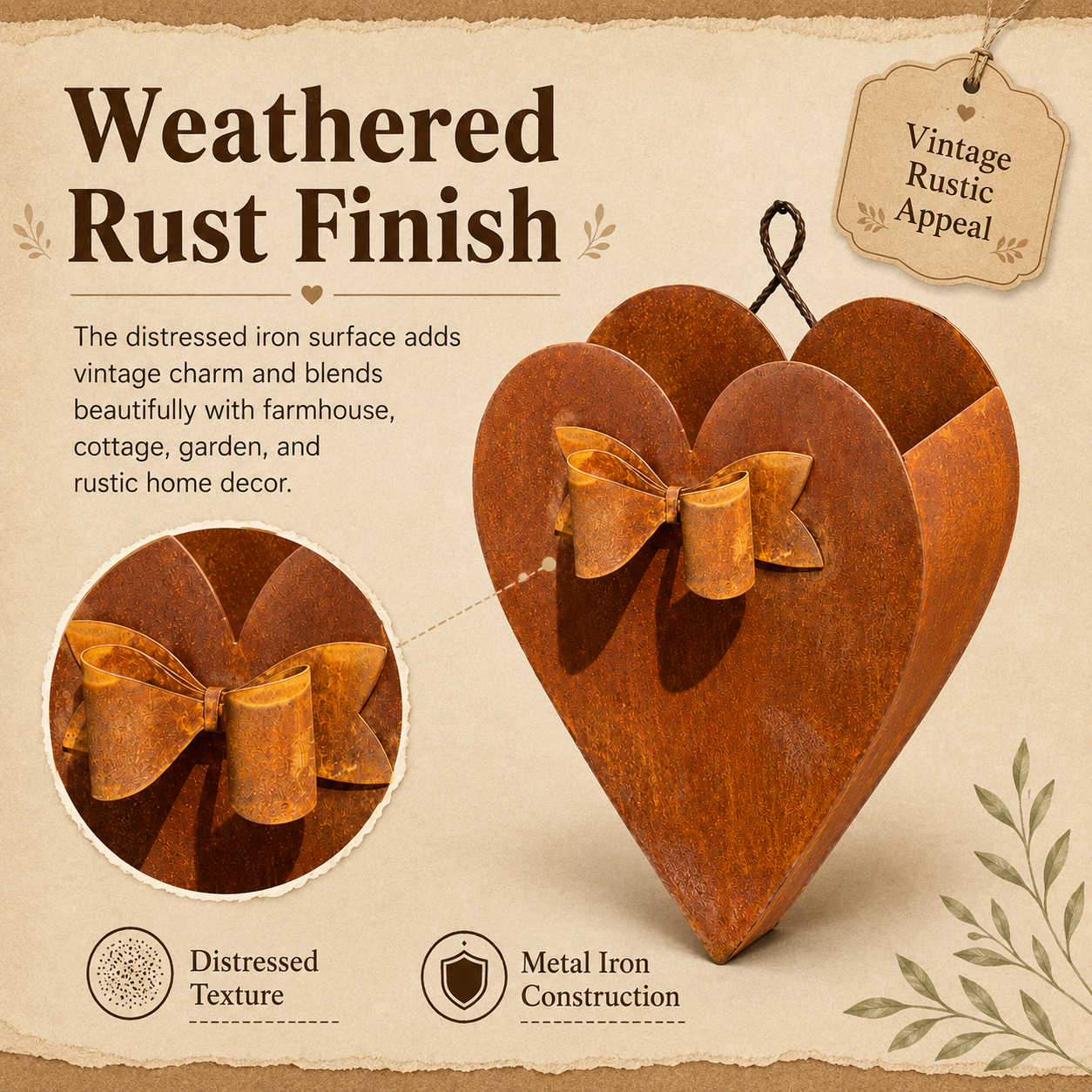 Rustic Heart Metal Wall Planter