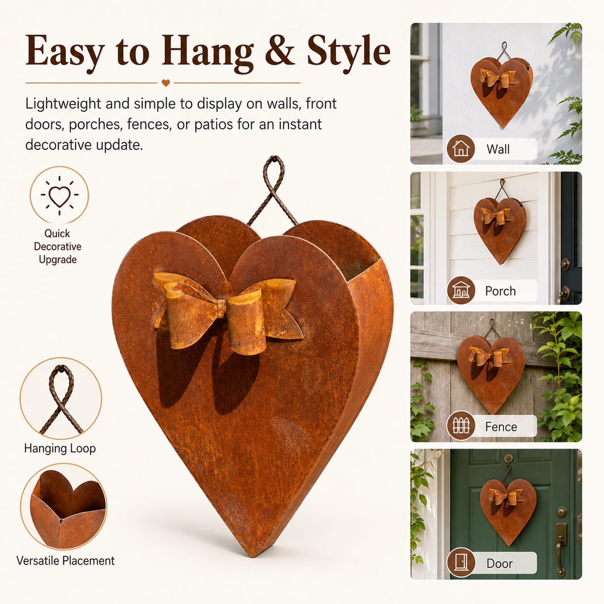 Rustic Heart Metal Wall Planter