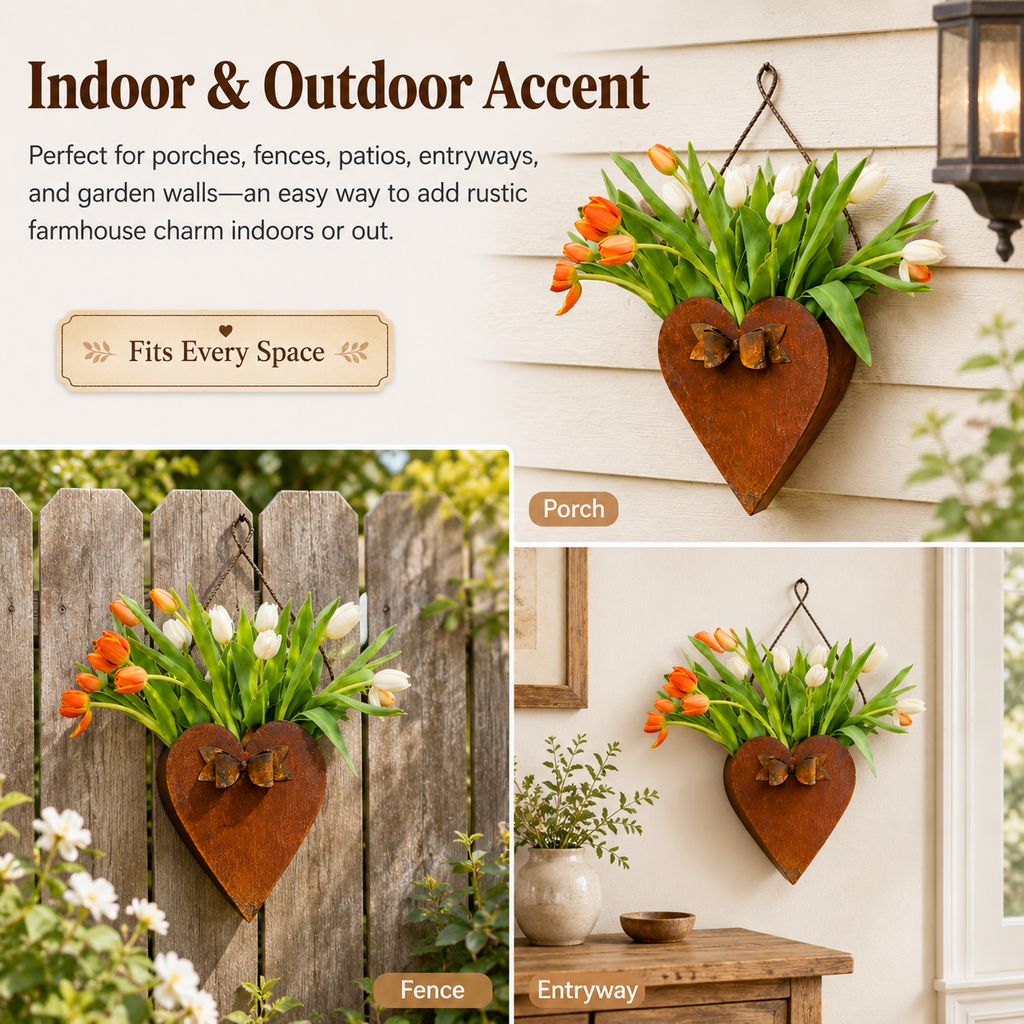 Rustic Heart Metal Wall Planter