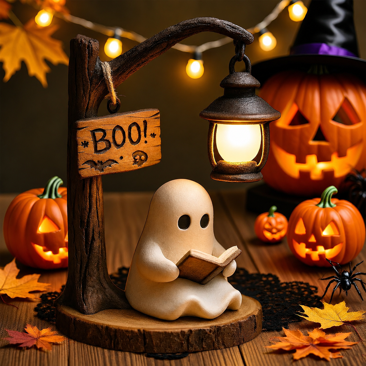 Cute Ghost Reading Lamp Decor with Warm LED Lantern